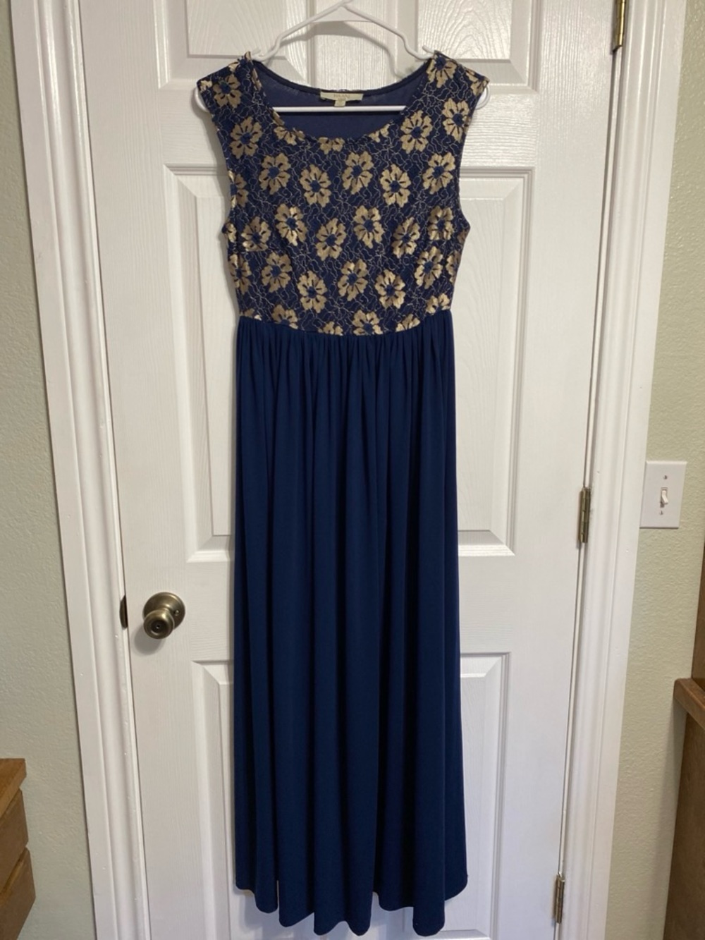 Haani Navy and Gold Floral Bodice Maxi Dress
